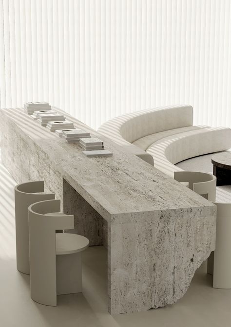 Loft Aesthetic, Bar Counter Design, Beauty Salon Furniture, Console Furniture, Stone Bar, White Interior Design, Concrete Furniture, Counter Design, Steel House