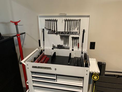 Us General Tool Box, Toolbox Organization, Garage Setup, Box Layout, Tool Box Organization, Garage Work Bench, Tool Boxes, Milwaukee Tools, Work Bench