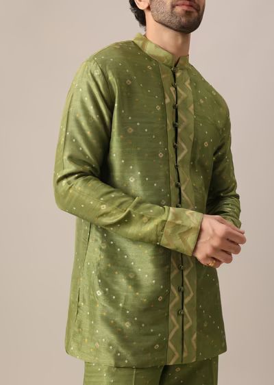 Green Brocade Kurta And Pant Co-ord Set Brocade Kurta, Lucknowi Kurta, Kurta Set For Men, Designer Kurta, Kalki Fashion, Mens Kurta, Kurta Design, Blue Mirrors, Kurta Designs