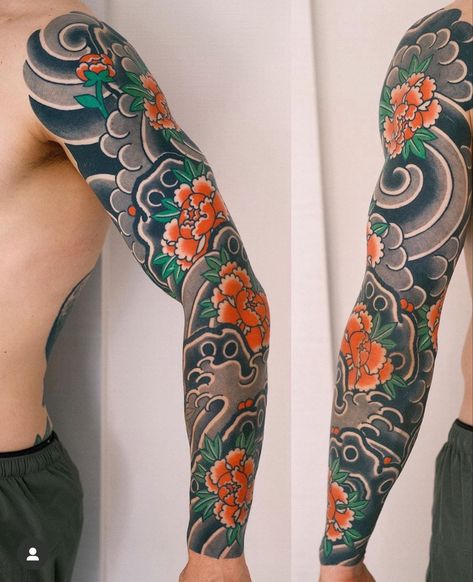 Full Japanese Sleeve Tattoo, Japanese Full Hand Tattoo, Japanese Flower Sleeve, Full Sleeve Japanese Tattoo, Japanese Arm Tattoo, Irezumi Sleeve, Japanese Traditional Tattoo, Traditional Japanese Tattoo Sleeve, Japanese Leg Tattoo