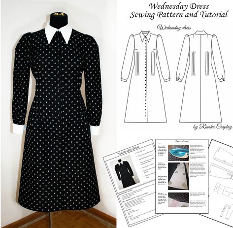 Wednesday Addams Dress Pattern, Gothic Dress Pattern, Wednesday Cosplay, Bella Outfit, Wednesday Costume, Wednesday Addams Dress, Addams Dress, Cosplay Sewing, Wednesday Dress