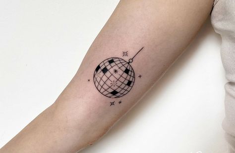 Disco Ball Tattoo, Butterfly Tattoos On Arm, Ball Tattoo, Taylor Swift Tattoo, Cloud Tattoo, Tattoo Now, Old School Tattoo Designs, Tattoo Portfolio, Disco Music