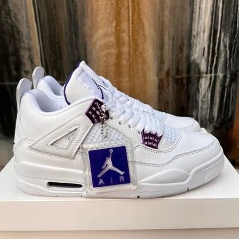 Air Jordan 4 Retro Purple Metallic CT8527-115 Jordan Metallic Purple, High Top Basketball Shoes, Nike Air Jordan 4, Jordan 4s, Nike Jordan Retro, Purple Metallic, Gold Sneakers, Jordan 4 Retro, Womens Jordans