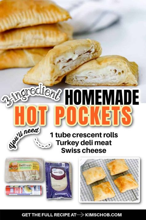 Copycat Hot Pockets, Hot Pockets Recipe, Homemade Hot Pockets Easy, Diy Hot Pockets, Turkey Lunch Ideas, Hot Pockets Homemade, Pocket Recipes, Easy Hand Pies, Pizza Pockets Recipe