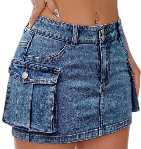 Short Denim Skirt Outfits Y2k, Denim Cargo Skirt Outfit, Cargo Skirt Short, Mini Cargo Skirt Outfit, Jean Cargo Skirt, Cargo Skirt Mini, Comfy Trendy Outfits, Short Denim Skirts, Black Denim Skirt Outfit