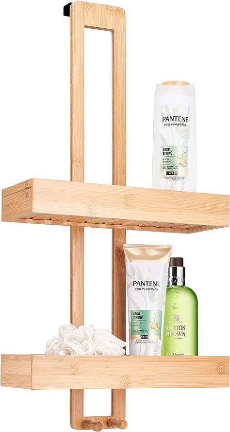 Bamboo Shower Caddy, This Over The Door Shower Caddy Is a Stylish and Eco Friendly Shower Organizer with Ample Shower Storage Bamboo Shower Caddy, Shower Caddies, Shower Organizer, Kids Play Kitchen, Shower Storage, Cube Toy, Shower Organization, Wooden Baby Toys, Shower Rod