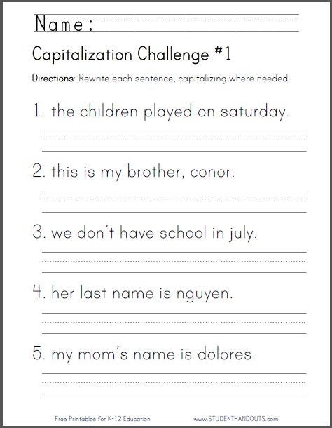 Correcting Sentences 1st Grade Free, Rewrite Sentences Using Capital Letters, Homeschool Language Arts 2nd Grade, Second Grade Language Arts Worksheets, Grade 1 Language Arts, Language Arts 1st Grade, January Worksheets For 2nd Grade, Free Printable Spelling Worksheets, Capitalization Worksheets 2nd Grade