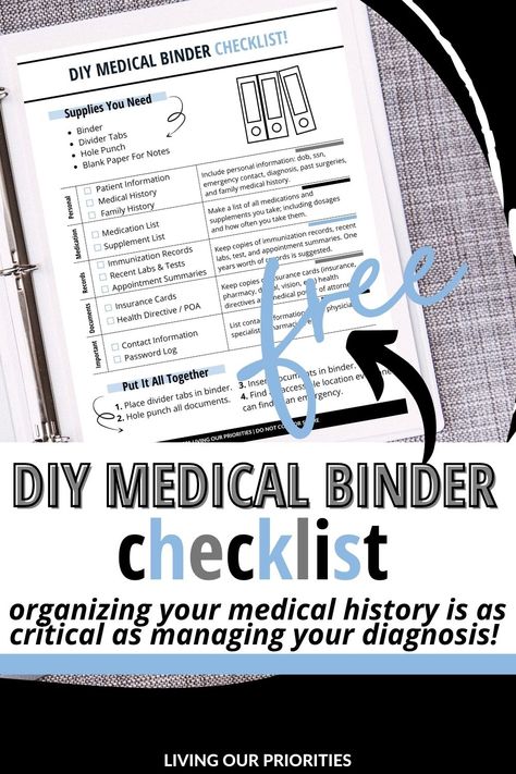 Your Medical History Is As Critical As Your Diagnosis - DIY Medical Binder - Personal Medical Records Organizer, Medical Paperwork Organization, Medical Organization Binder, Diy Medical Binder, Medical History Binder, Organizing Medical Records, Health Binder Free Printable, Medical History Printable Free, Family Medical History Printable Free