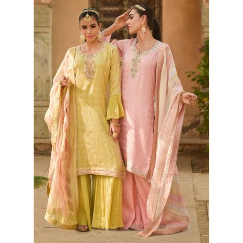 THREADS & SHINE ... The Kamaash suits & fabrics are a perfect amalgamation of feminine & distinct old charm .Coloured in pastel hues our Threads & Shine collection is a canvas of beautiful artwork inspired by weaved threads & sequence . Connect with us @8888889296 #kamaash #gotakinari #suits #ethnicwear #indianwear #india #indian #women #grace #love #trending #instagrammers #instastyle #collection #instagood ##designersuits #designerwear #wedding #designerkurti #ootd #silk #pastelcolors #fas Embroidered Suits, Grace Love, Dress Inspo, Suit Fabric, Pastel Hues, Designer Suits, Designer Wear, Kurti Designs, Indian Wear