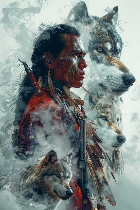 Native American Illustration Drawing, Native American Painting Ideas, Native American Wolf Art, American Indian Artwork, Native American Wolf, Native American Tattoo, Native American Tattoos, Native Tattoos, Native American Warrior