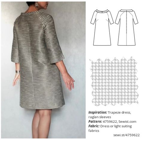 Fashion Design Ideas, Raglan Sleeve Dress, Dress Sewing Patterns Free, Sleeves Women, Trapeze Dress, Clothes Sewing Patterns, Dress Sewing Pattern, Dress Sewing, Sleeves (women)