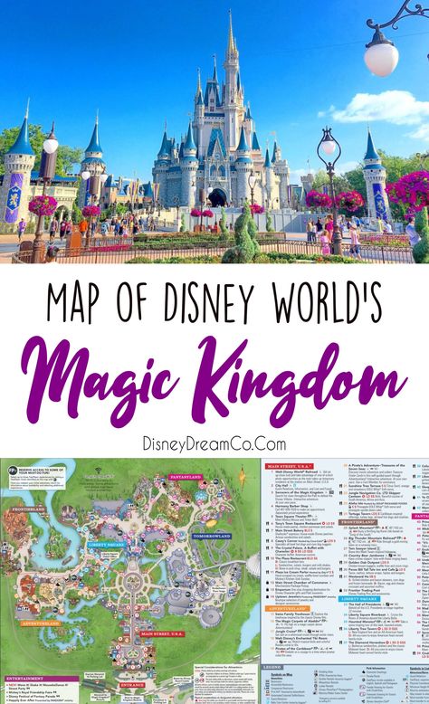 Magic Kingdom Map: Walt Disney World - Disney Dream Co Disney Dollars, Disney Map, Magic Kingdom Map, Disney Hacks, Disney World Map, Kingdom Map, Magic Kingdom Rides, Disney World Secrets, Vacation 2023