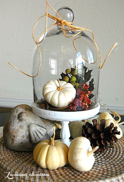 Fall Cloche, Cloche Ideas, Diy Tablescapes, Cloche Decor, Outside Fall Decor, Fake Pumpkins, Vintage Thanksgiving, Faux Pumpkins, Fall Deco