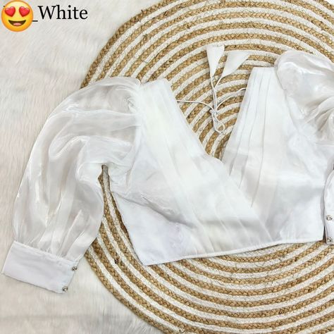 White Colour Blouse Design, Balloon Sleeves Blouse, Sarees Blouse, Blouse Korea, Pleated Pattern, Cutwork Blouse, Pleats Pattern, All Colour, Cutwork Blouse Designs