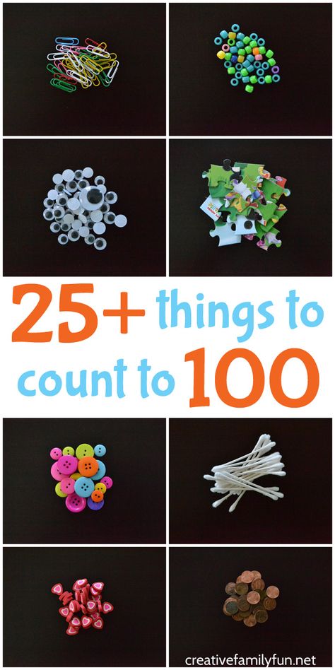 Here are over 25 everyday things to count to 100. They're all small, easy-to-find, and perfect to bring for the 100th day of school. #100thdayofschool #kindergarten #firstgrade #math #counting Fun Math Projects, 100 Day Project Ideas, Counting Collections, Maths Fun, 100 Días De Clases, Count To 100, 100th Day Of School Crafts, 100s Day, January Ideas