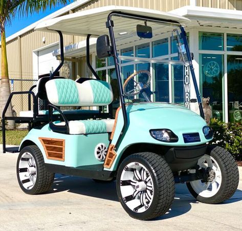 Retro Golf Cart, Bronco Golf Cart, Club Car Golf Cart Makeover, Golf Cart Color Ideas, Golf Cart Wraps Ideas, Golf Cart Makeover Ideas, Golf Carts Makeover, Golf Cart Remodel, Golf Cart Paint Ideas