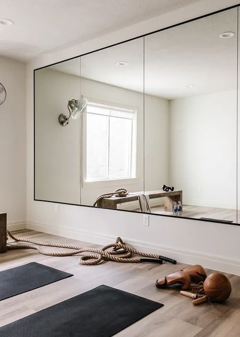 Remedy Design Home Gym Mirrors, Home Gym Basement, Dream Home Gym, Workout Room Home, Basement Gym, Gym Room At Home, Gym Interior, Home Gym Decor, Project Portfolio