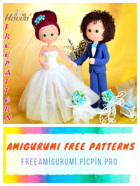 Wedding Crochet Patterns, Doll Amigurumi Free Pattern, Crochet Doll Tutorial, Wedding Concept, Wedding Doll, Crochet Dolls Free Patterns, Crochet Wedding, Crochet Pattern Amigurumi, Crochet Doll Pattern