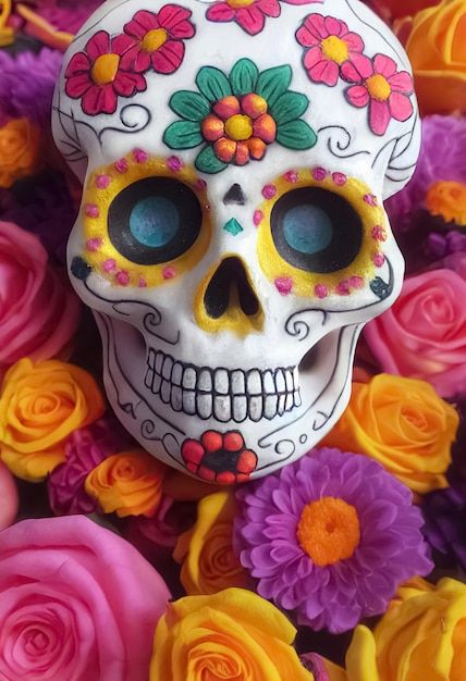 Painting Sugar Skulls, Day Of The Dead Skull Design, Sugar Skull Painting Ideas, Dia De Los Muertos Crafts Ideas, Color Theory Projects, Sugar Skull Crafts, Art O Mat, Sugar Skull Painting, Mexico Day Of The Dead