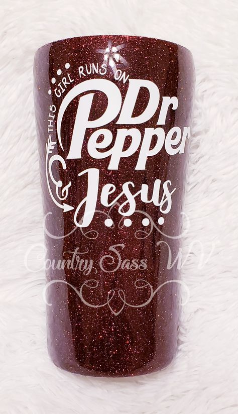 #CountrySassWV  Dr. Pepper and Jesus Custom Tumblers personalized tumbler, glitter tumbler cup Dr Pepper Tumbler Ideas, Family Tumbler Ideas, Dr Pepper Cup, Dr Pepper Tumbler, Hello Kitty Nursery, Jesus Tumbler, Tumbler Cups Personalized, Dr Pepper Can, Glitter Tumbler Cups