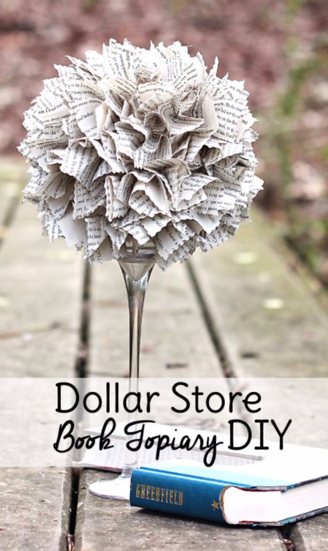 DIY Projects Made With Old Books - Dollar Store Book Topiary DIY - Make DIY Gifts, Crafts and Home Decor With Old Book Pages and Hardcover and Paperbacks - Easy Shelving, Decorations, Wall Art and Centerpices with BOOKS http://diyjoy.com/diy-projects-old-books Topiary Diy, Diy Fleur, Cheap Wedding Decorations, Diy Unicorn, Book Page Crafts, Diy Dollar Tree Decor, Cheap Crafts, Dollar Tree Decor, Dollar Tree Store