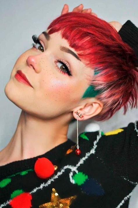 Red Pixie Haircut, Hair Couture, Red Pixie, Mom Hair, Bold Hair Color, Rainbow Hair Color, Coloured Hair, Short Pixie Cut, Haircuts For Fine Hair