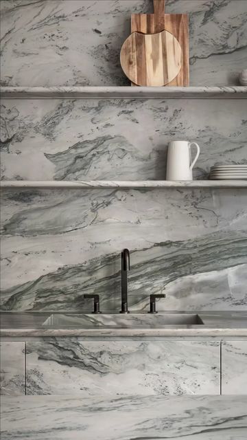 Marble Wall Shelves, Stone Floating Shelves, Floating Stone Shelf, Marble Kitchen Shelves, Stone Shelves, Stone Backsplash Kitchen, Above Sink, Floating Glass Shelves, Marble Shelf