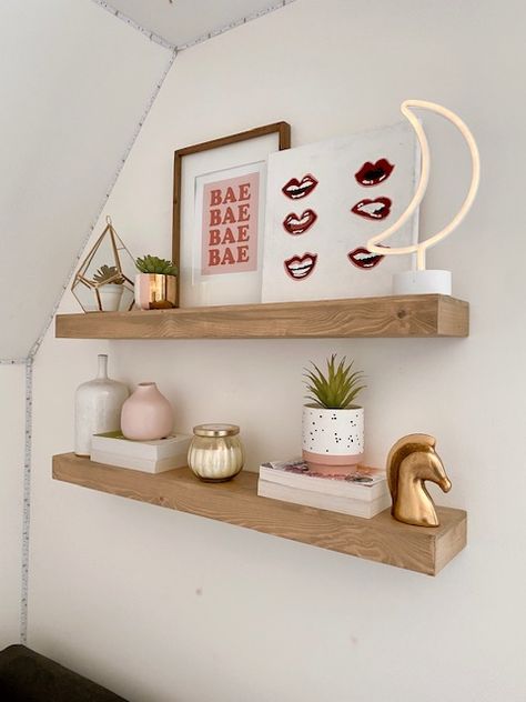 Teen Bedroom Shelves Ideas | Home Decor | She Gave It A Go Decorating Ideas For Shelves In Bedroom, Cute Shelves For Bedroom, Teens Girls Bedroom Ideas, Wall Decor Bedroom Shelves, Cute Bedroom Shelves, Bedroom Shelving Decor Ideas, Wall Shelves In Bedroom, Aesthetic Bedroom Shelves, Teen Rooms Girls Ideas