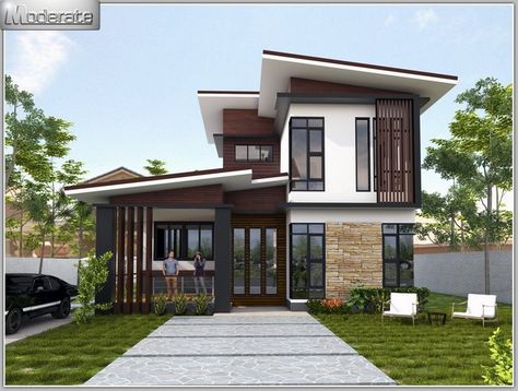 Modern Style Half House That You Can Transform into a Four Bedroom Home | Pinoy ePlans Modern House Philippines, Zen House Design, Philippines House Design, Single House, Philippine Houses, Zen House, A Modern House, 2 Storey House Design, Two Story House