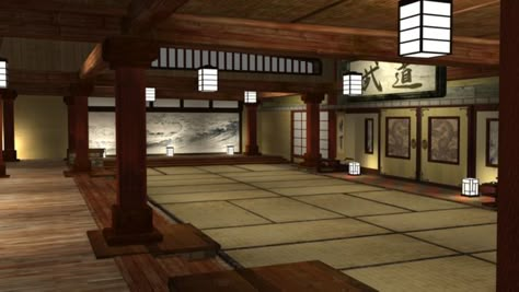 Traditional Japanese Dojo, It is the space that is reserved for martial arts training. Description from pinterest.com. I searched for this on bing.com/images Japanese Training Room, Martial Arts Room Ideas, Japanese Dojo Design, Karate Dojo Aesthetic, Karate Dojo Design, Dojo Aesthetic, Dojang Design, Karate Room, Martial Arts Room