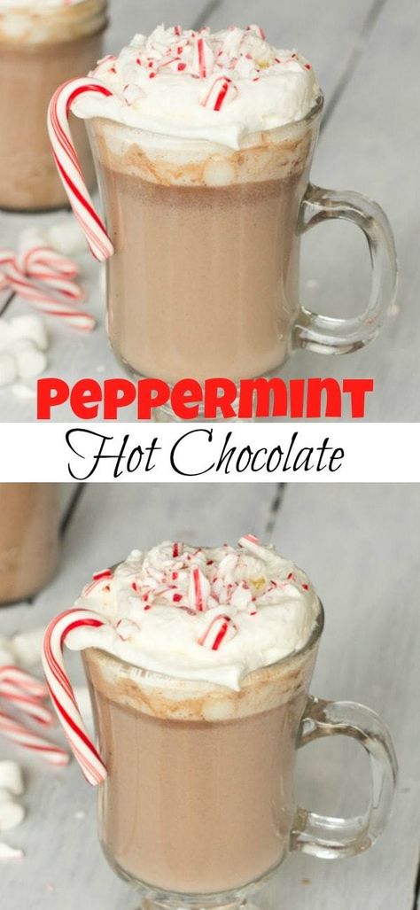 Peppermint Hot Chocolate Recipe - a creamy hot chocolate recipe with a hint of peppermint that is perfect for the holidays and chilly days! Hot Chocolate Recipes Peppermint, Peppermint Hot Cocoa Recipe, Homemade Peppermint Hot Chocolate, Spiked Peppermint Hot Chocolate, Mint Hot Chocolate Recipe, Chocolate Bar Ideas, Hot Chocolate Bar Ideas, Creamy Hot Chocolate Recipe, Peppermint Hot Chocolate Recipe