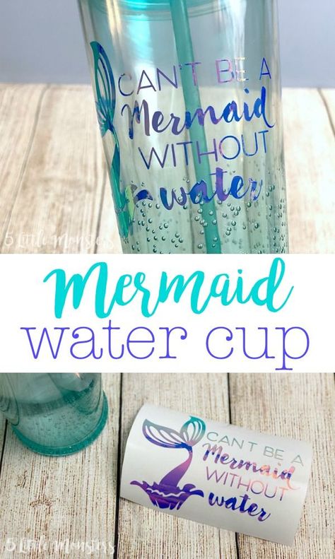 Beach Cricut Projects, Summer Cricut Projects, Kids Water Bottle Vinyl, Water Bottle Decals Vinyls, Mermaid Water Bottle, Beach Projects, Cricut Cups, Mermaid Water, Mermaid Ideas