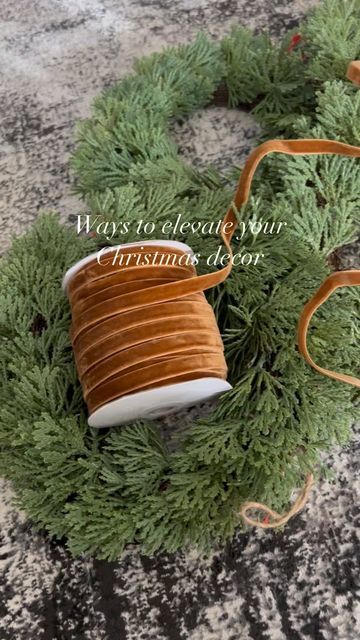 Ciesla Home on Instagram: "Elevate your holiday decor by adding velvet ribbon. I love the beauty it provides and can be used in many different ways. #christmas #christmasdecor #holiday #velvetribbon #cedarwreath #amazon #amazonfinds #neutral #minimal" Velvet Ribbon Christmas, Cedar Wreath, November 17, Gold Christmas, Velvet Ribbon, The Beauty, Christmas Decorations, Ribbon, I Love