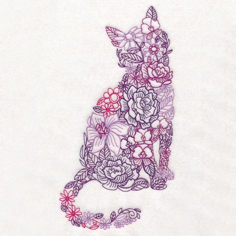 Floral Feline design (UT18670) from UrbanThreads.com Images Noêl Vintages, Waffle Weave Towels, Cat Tattoo Designs, Urban Threads, Folk Embroidery, Embroidered Towels, Japanese Embroidery, 자수 디자인, Designs Patterns