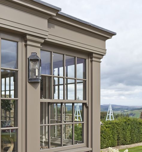 Beautiful orangery on this traditional hunting lodge Orangery Lighting, Aluminium Orangery, Large Georgian Windows, Wooden Orangery Extension, Oak Orangery Extension, Orangery Roof Lantern, Orangery Extension Kitchen, Small House Extensions, Orangery Extension