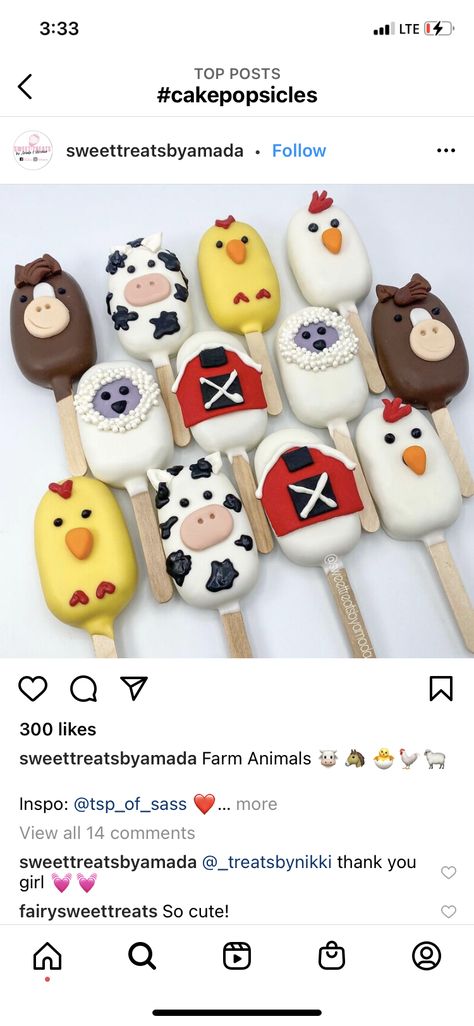 Cow Cakesicles Ideas, Farm Candy Bar, Farm Animal Cakesicles, Cow Cakesicles, Farm Cakesicles, Farm Theme Cake Pops, Farm Theme Treats, Farm Animal Desserts, Farm Theme Desserts