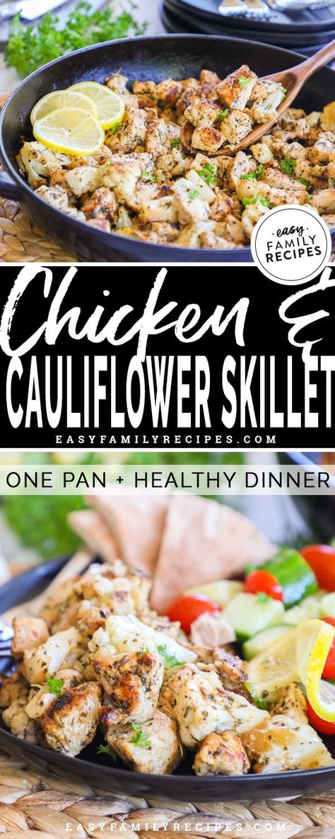 Chicken Cauliflower Skillet, One Pan Greek Chicken, Cauliflower Skillet, Chicken And Cauliflower, Chicken Cauliflower, Easy Chicken Breast, Easy Cauliflower, Healthy Chicken Dinner, Chicken Tender Recipes