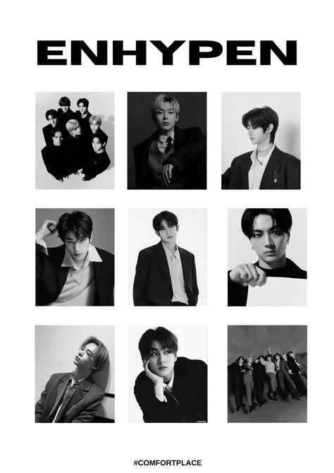 Wall Printables Aesthetic, Enhypen Wall Decor Printable, Kpop Posters Enhypen Ot7, Enhypen Printable Poster, Enhypen Black And White Poster, Subtle Enhypen Poster, Enhypen Wall Poster, Cool Black And White Posters, Kpop Poster Enhypen