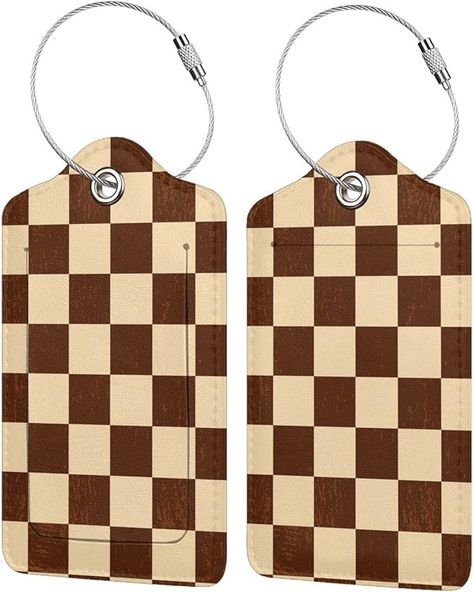 Amazon.com: 4PCS Brown Beige Checkered Luggage Tag for Suitcases Leather Travel Cruise Luggage Tags with Stainless Steel Loop Privacy Cover Id Label Suitcase Tags : Clothing, Shoes & Jewelry Brown Leather Luggage Tag Gift, Personalized Brown Luggage Tag For Gift, Brown Luggage Tag For Gifts, Leather Luggage Tag, Personalized Brown Luggage Tag For Travel, Suitcase Tags, Leather Travel, Brown Beige, Travel Gear