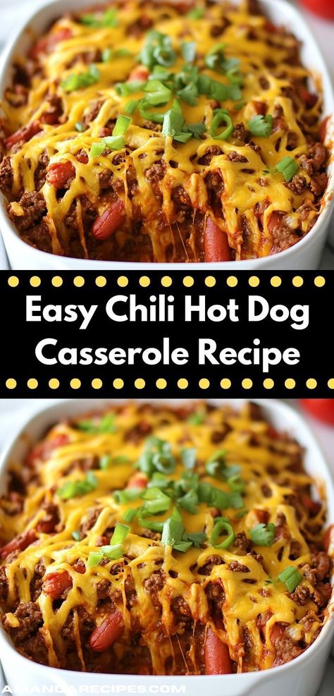 Looking for an easy dinner idea? This Easy Chili Hot Dog Casserole Recipe combines classic tastes with convenience. Perfect for all ages, it’s sure to become a favorite in your household. Chili Hot Dog Casserole, Hot Dog Casserole, Quick Family Meals, Hot Dog Chili, Easy Chili, Comfort Dishes, Easy Casserole, Family Friendly Meals, Casserole Recipe