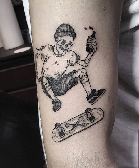 Traditional Tattoo on Instagram: “#tattoo by @allmyotherstuff  ... ... ... ... #traditional #skinart_traditional #traditionaltattoo  #boldwillhold #traditionalartist…” Skeleton Tattoo Man, Skater Tattoos, Brand Tattoo, Skate Tattoo, Skateboard Tattoo, Traditional Tattoo Old School, Trending Tattoos, Skeleton Tattoos, Neck Tattoo For Guys