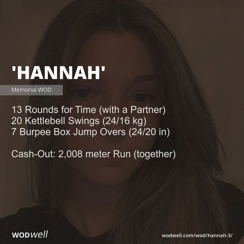 "Hannah" Workout, Memorial WOD | WODwell Holiday Workout, Wod Workout, Physically Fit, Box Jumps, Kettlebell Swings, Partner Workout, Popular Workouts, Burpees, Kettlebell