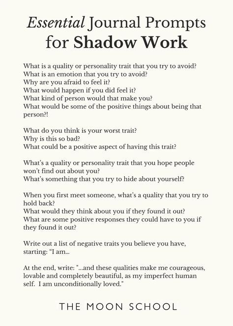 Shadow Work Journal Prompts (plus FREE Download!) Spiritual Shadow Work Prompts, Shadow Work Beginner Prompts, Starting A Shadow Work Journal, Shadow Work Writing Prompts, Art Therapy Journaling Prompts, Shadow Work Couples, Shadow Work Journal Prompts Love, Full Moon Shadow Work Prompts, Shadow Work Journal Prompts For Healing