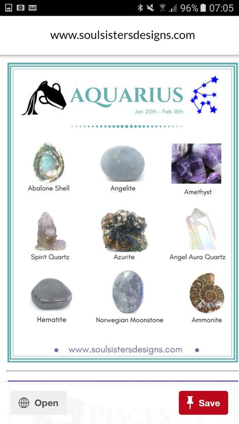 Gemstones For Aquarius, Aquarius Birth Stone, Stones For Aquarius, Pisces Crystals, Zodiac Gemstones, Crystals Healing Grids, Birth Stones Chart, Magic Stones, Crystal Guide