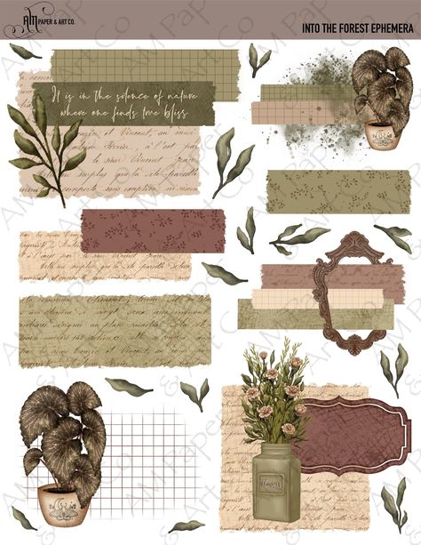 - set of 12 hand drawn illustrations perfect for journaling, scrapbooking, decoupage, and more. #foreststickers #ephemerastickers . #Scrapbook_Stickers_Printable_Vintage #Aesthetic_Stickers_For_Journal #Digital_Scrapbook_Stickers #Aesthetic_Paper_Crafts Junk Journal Cutouts, Scrapbook Materials Printable, Stickers For Journal Free Printables, Printable Scrapbook Paper Aesthetic, Cute Scrapbook Stickers, Design Of Scrapbook, Journal Designs Printable, Scrapbook Ideas Vintage, Aesthetic Stickers For Journal