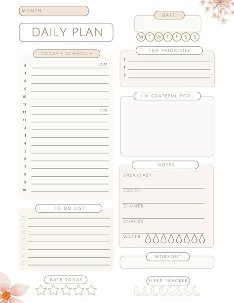 Daily Planner  Digital Planner  Printable Planner - Etsy | Business Printable Planner by  Austin Sluss Ideas For Daily Planners, Daily Planner Ideas Aesthetic, Digital Planner Sheets, Free Daily Planner Printables Free Templates, Cute Daily Planner Template Aesthetic, Daily Digital Planner Template, Daily Planner Ideas Bullet Journal, 2024 Daily Planner, 2024 Planner Template