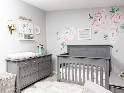 Grey Crib Nursery, Gray And Pink Nursery, Floral Baby Girl Nursery, Girls Nursery Floral, Nursery Idea