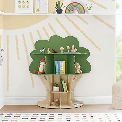 Delta Children Tree Bookcase - Greenguard Gold Certified, Fern Green/Crafted Natural House Bookcase, Tree Bookcase, Modern Playroom, Tree Bookshelf, Modern Bookshelf, Creative Storage Solutions, Green Craft, Kids Bookcase, Bookshelves Kids