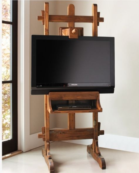 Art Easel Tv Stand, Tv On Easel, Tv Easel, Easel Tv Stand, Kitchen Keeping Room, Home Entertainment Furniture, Diy Tv Stand, Wooden Tv Stands, Television Stands