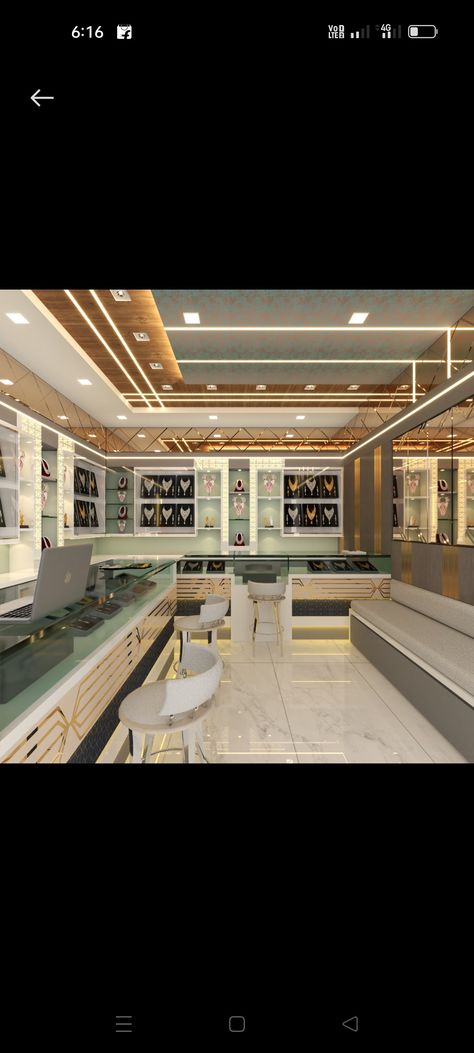 Ceiling Design For Jewellery Shop, Jewellery Showroom Interiors Jewelry Shop, Jewellery Shop Design Store Interiors, Jewellery Showroom Interior Design, Shop Counter Design, Jewelry Store Interior, Jewelry Store Displays, New Ceiling Design, Pop False Ceiling Design